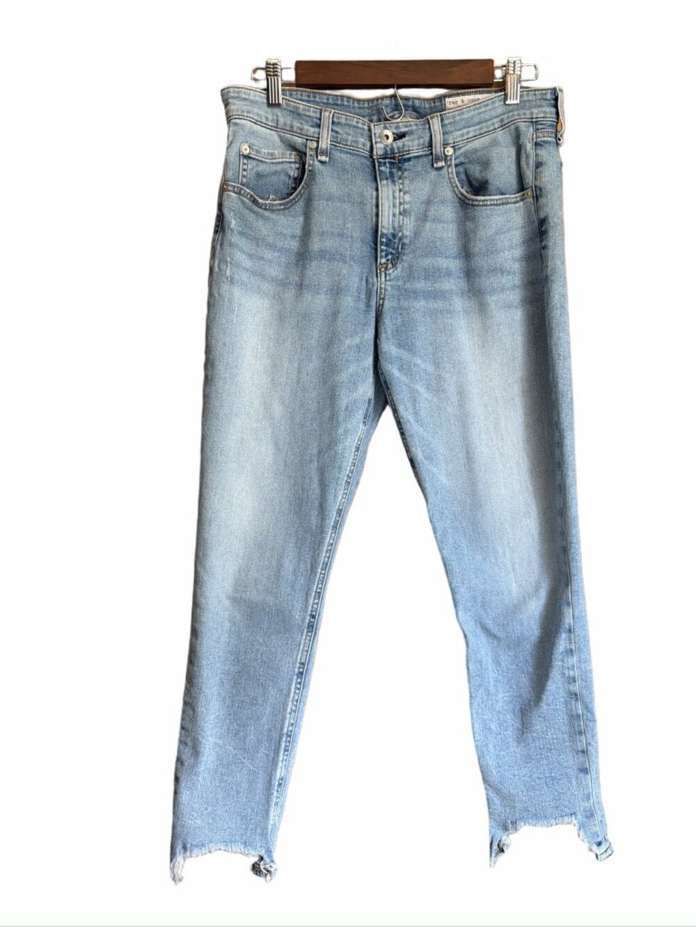Rag & Bone High-Rise Crop Light Blue Wash Raw Hem Size 31